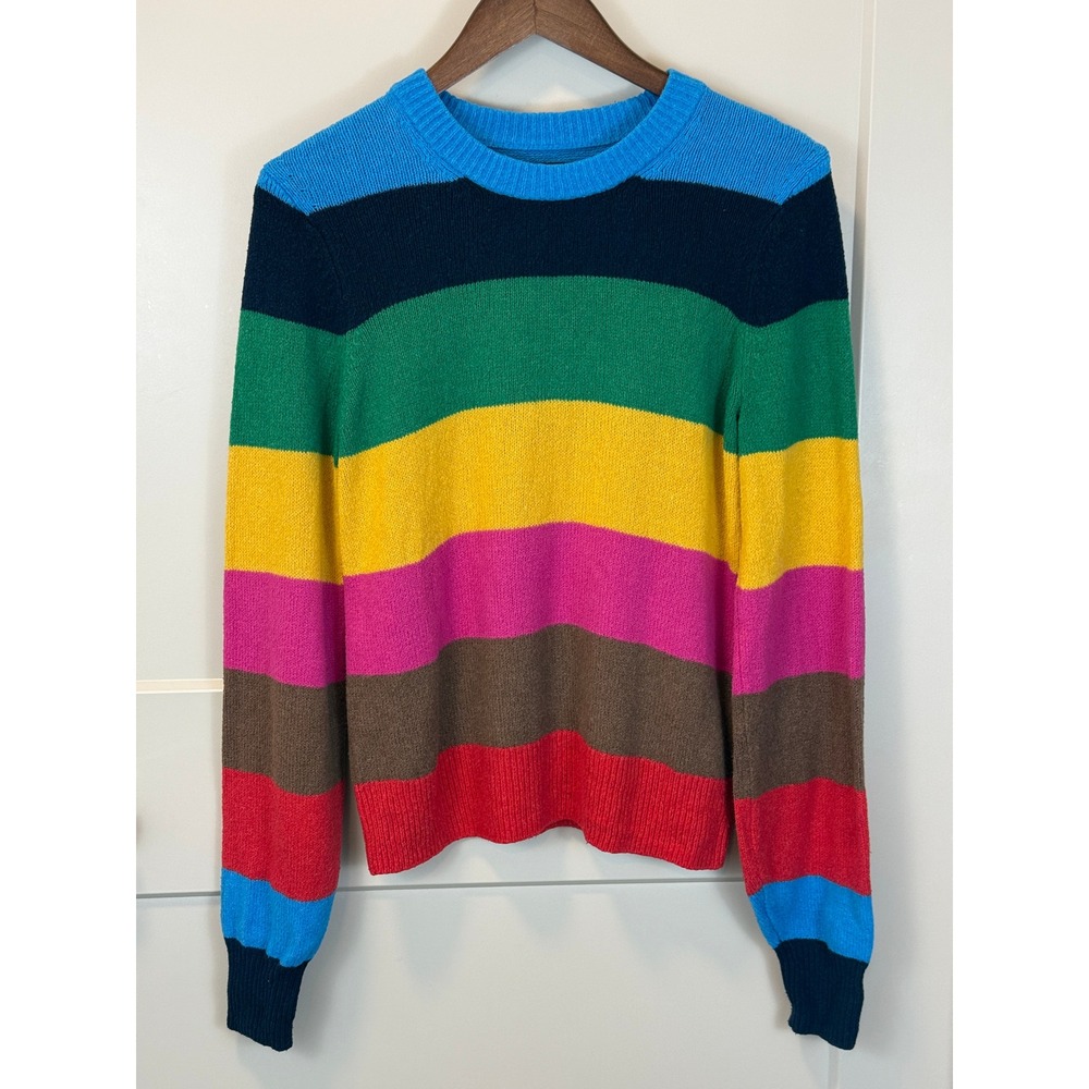 Gap‎ Happy Stripe Rainbow Cashsoft Crew Neck Sweater Size XS Cotton